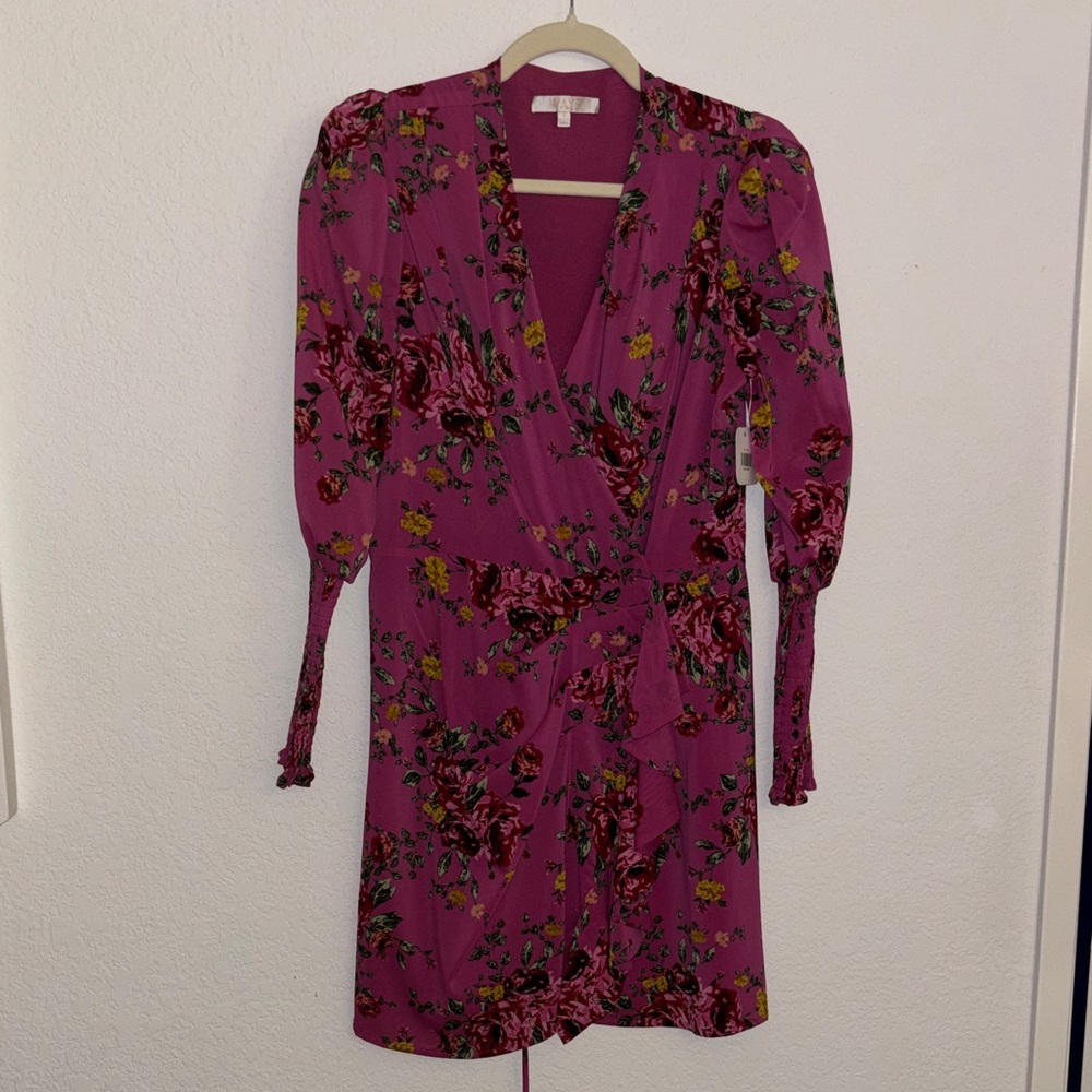 Wayf Long Sleeve Floral Dress in Pink and Red
